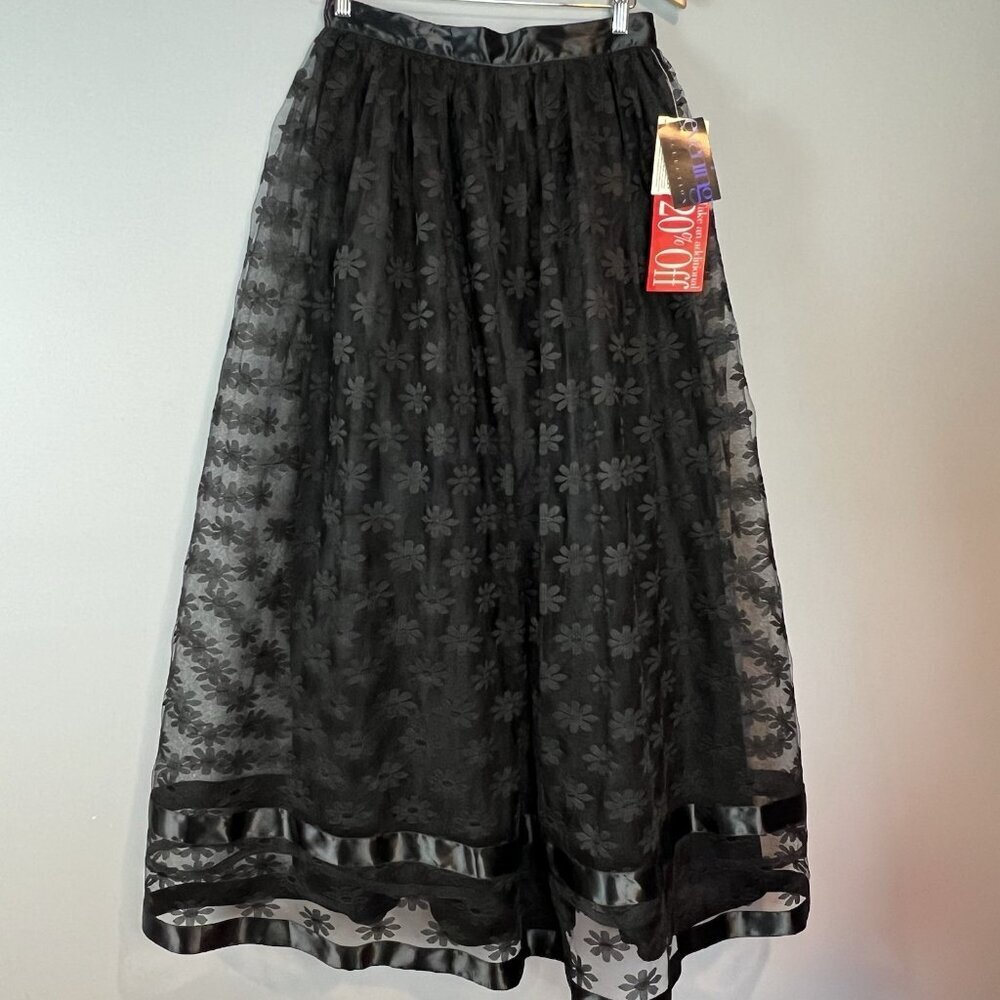 Black‎ Lace Full Maxi Skirt Womens Size 10 Vintage Whimsigoth Witchy Formal NWT
